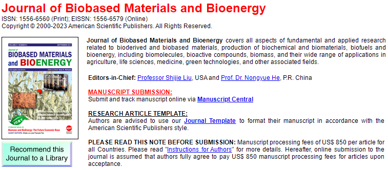 Journal of Biobased Materials and Bioenergy杂志是否属于SCI