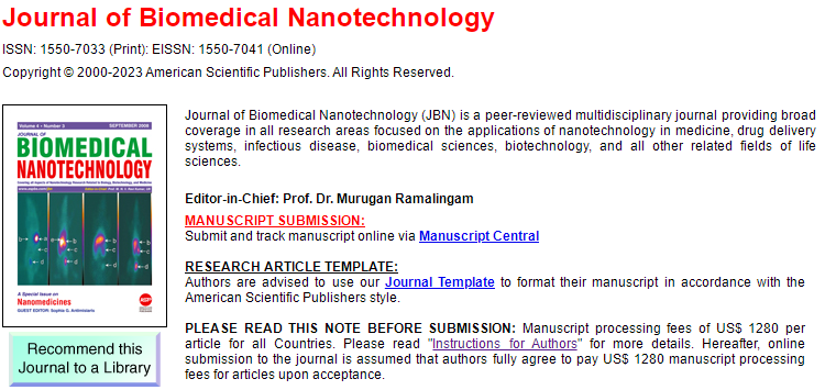 JOURNAL OF BIOMEDICAL NANOTECHNOLOGY是医学吗