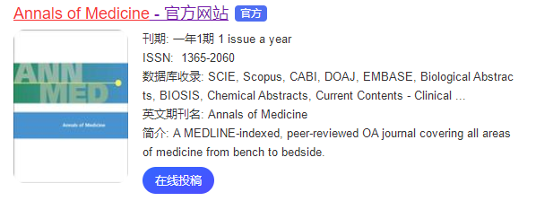 Annals Of Medicine投稿经验分享
