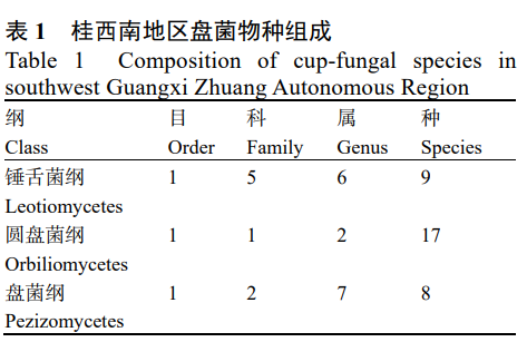 桂西南地区盘菌物种组成