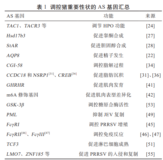 调控猪重要性状的 AS 基因汇总