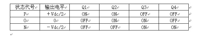 表（2.1） 二极管箝位型结构IEGT的开关状态和输出电平的关系（一相）