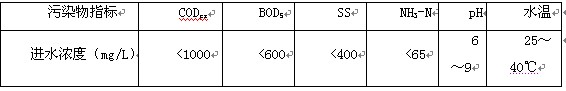 污染物指标与进水浓度表